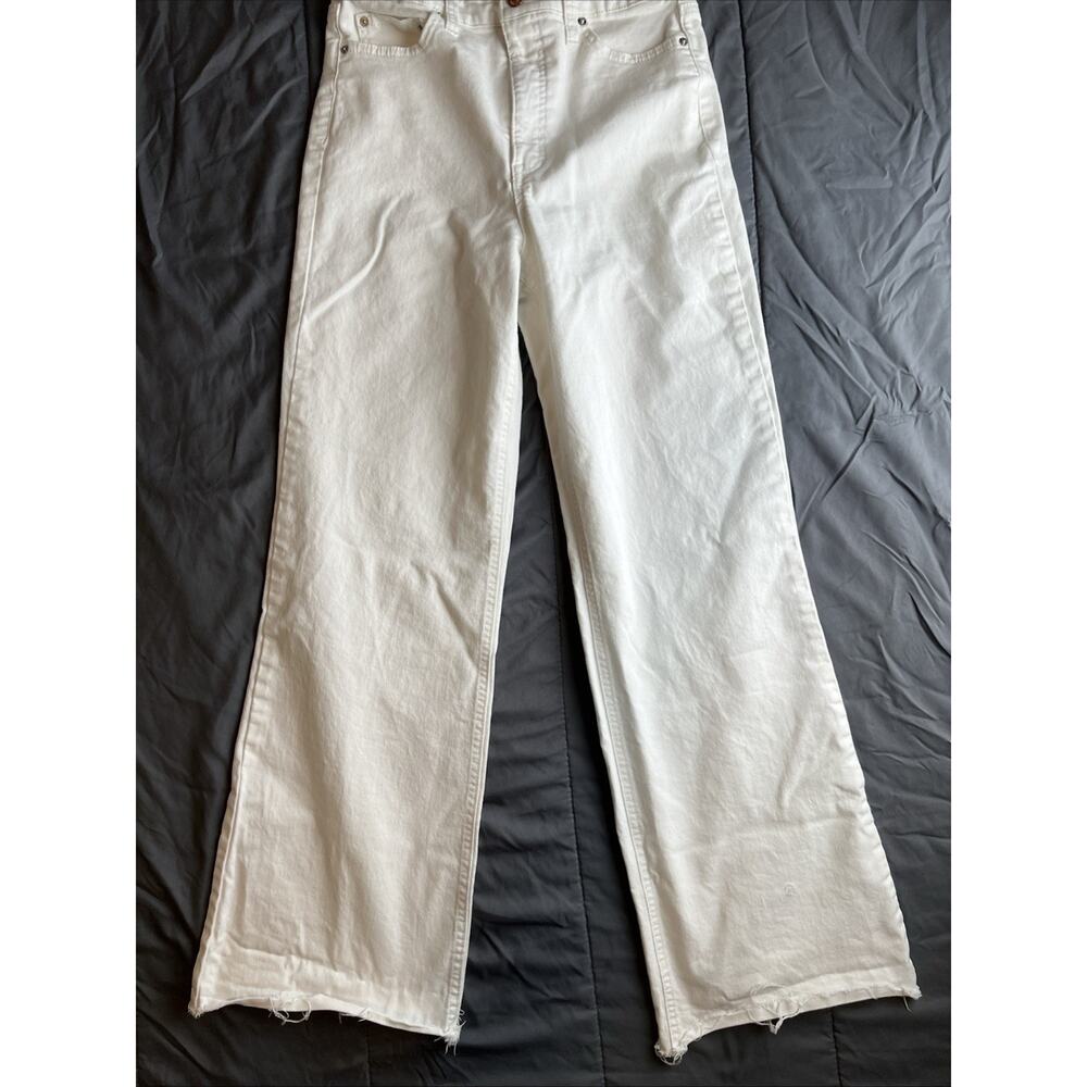 Jessica Simpson Tease High Rise Wide Leg Jeans White Denim Frayed Hem Women's 29